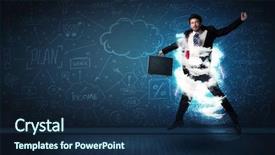  Presentation with storm - Slide set consisting of happy business man jumping background and a navy blue colored foreground