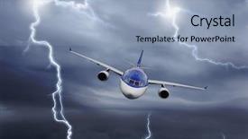  Presentation with thunderstorm - PPT layouts with weather catastrophe - plane flies away background and a light blue colored foreground