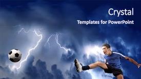  Presentation with acrobatics - PPT theme having lightning speed men - soccer player in acrobatics background and a navy blue colored foreground