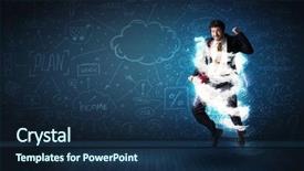  Presentation with happy 30th birthday word cloud - Amazing PPT theme having lightning speed men - happy business man jumping backdrop and a  colored foreground