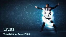  Presentation with storm - Beautiful PPT layouts featuring lightning speed men - happy business man jumping backdrop and a  colored foreground