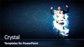  Presentation with storm - Cool new presentation theme with lightning speed men - happy business man jumping backdrop and a  colored foreground