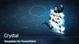  Presentation with storm - Colorful PPT layouts enhanced with lightning speed men - happy business man jumping backdrop and a  colored foreground