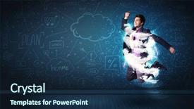  Presentation with storm - Beautiful PPT theme featuring lightning speed men - happy business man jumping backdrop and a  colored foreground
