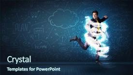  Presentation with storm - Presentation theme featuring lightning speed men - happy business man jumping background and a  colored foreground