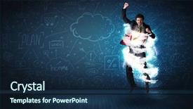  Presentation with storm - Slide deck featuring lightning speed men - happy business man jumping background and a  colored foreground