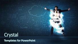  Presentation with lightning - Presentation theme consisting of lightning speed men - happy business man jumping background and a  colored foreground