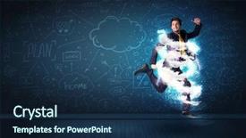  Presentation with storm - Presentation design consisting of lightning speed men - happy business man jumping background and a  colored foreground