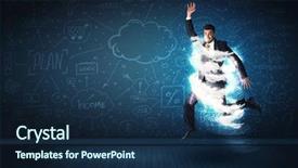  Presentation with lightning - Cool new slides with lightning speed men - happy business man jumping backdrop and a  colored foreground