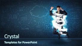  Presentation with lightning - Colorful theme enhanced with lightning speed men - happy business man jumping backdrop and a  colored foreground
