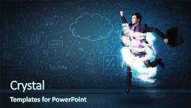  Presentation with storm - PPT theme having lightning speed men - happy business man jumping background and a  colored foreground