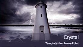 Presentation with strikes - Slides having pirple lake - lightning strikes behind a lighthouse background and a violet colored foreground