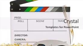  Presentation with action movie - Slides enhanced with lights camera action - movie clapper board in popcorn background and a sky blue colored foreground