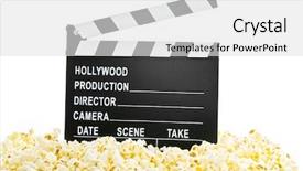  Presentation with lights camera action - Theme with lights camera action - movie clapper board in popcorn background and a white colored foreground