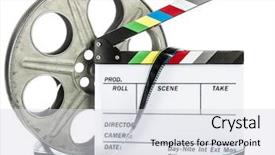  Presentation with action movie - Presentation design enhanced with lights camera action - movie clapper board with film background and a sky blue colored foreground