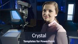  Presentation with tv studio - Beautiful presentation theme featuring lights camera action - woman portrait in tv studio backdrop and a  colored foreground