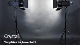  Presentation with lighting - Audience pleasing PPT theme consisting of lights camera spotlight - empty photo studio with lighting backdrop and a  colored foreground