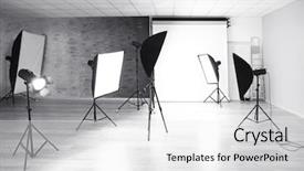  Presentation with spotlight - Cool new presentation theme with lights camera spotlight - empty photo studio with lighting backdrop and a  colored foreground