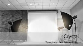  Presentation with empty space dance studio - Audience pleasing presentation design consisting of lights camera spotlight - empty photo studio with lighting backdrop and a light gray colored foreground