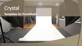  Presentation with studio lights - Presentation theme enhanced with lights camera spotlight - interior of professional photo studio background and a  colored foreground