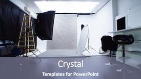  Presentation with interior - PPT layouts with lights camera spotlight - modern photo studio interior background and a mint green colored foreground