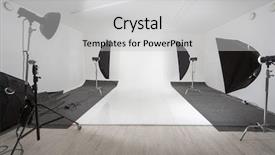  Presentation with studio lights - Beautiful theme featuring 3ds rendered interior with hexagon wall and wooden floor backdrop and a light gray colored foreground.
