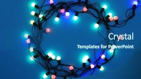  Presentation with glowing light bulb light bulb - PPT theme having lights glowing on blue background background and a ocean colored foreground