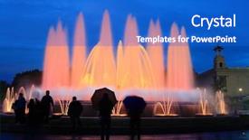  Presentation with is waving her magic wand - Audience pleasing presentation design consisting of lightshow - magic fountain in barcelona spain backdrop and a cobalt blue colored foreground
