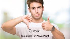  Presentation with conflict - Audience pleasing presentation theme consisting of likes dislikes - young handsome man wearing white backdrop and a  colored foreground