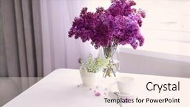  Presentation with lily - Audience pleasing presentation theme consisting of lilac and may-lily bouquets on white table backdrop and a cream colored foreground