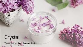  Presentation with purple spring - Presentation theme consisting of lilac sugar in jar background and a light gray colored foreground
