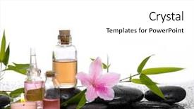  Presentation with flower candles - Slide set having lily flower and burn candles black stones oil leaf on wet background background and a white colored foreground