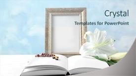  Presentation with easter lily - Beautiful slide deck featuring easter lilies cross - composition with photo frame lily backdrop and a sky blue colored foreground