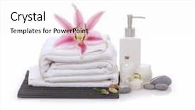  Presentation with bowl of aroma spa - Colorful presentation enhanced with lily towel candle bottle oil backdrop and a white colored foreground