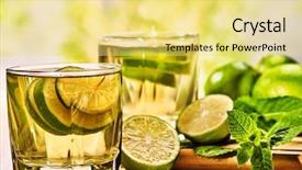 Presentation with alcohol - Slide set having quechers tea - alcohol drink wooden boards two background and a yellow colored foreground