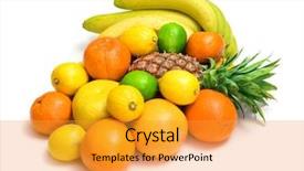  Presentation with tropical - Cool new slide set with lime mandarine limon - tropical fruits against white background backdrop and a gold colored foreground