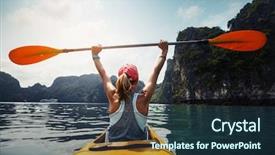  Presentation with kayak - Slide set with limestone mountains by kayak background and a tawny brown colored foreground