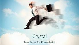  Presentation with blue business - Audience pleasing presentation theme consisting of limited air - business person jumping over clouds backdrop and a sky blue colored foreground