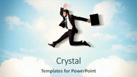  Presentation with metrics cloud collage business - Slides featuring limited air - business person jumping over clouds background and a  colored foreground