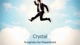  Presentation with blue business - Presentation theme with limited air - business person jumping over clouds background and a  colored foreground