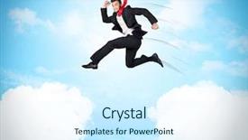  Presentation with blue business - Presentation theme enhanced with limited air - business person jumping over clouds background and a  colored foreground