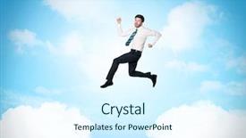  Presentation with blue business - Audience pleasing slide deck consisting of limited air - business person jumping over clouds backdrop and a  colored foreground