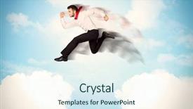  Presentation with blue business - Cool new presentation design with limited air - business person jumping over clouds backdrop and a  colored foreground