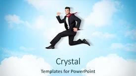  Presentation with blue business - Presentation design featuring limited air - business person jumping over clouds background and a  colored foreground