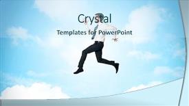  Presentation with blue business - Presentation theme enhanced with limited air - business person jumping over clouds background and a  colored foreground