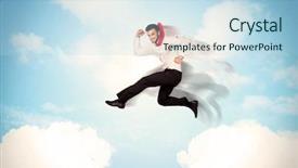  Presentation with blue business - Beautiful PPT theme featuring limited air - business person jumping over clouds backdrop and a light blue colored foreground