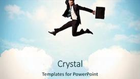  Presentation with metrics cloud collage business - Colorful slide set enhanced with limited air - business person jumping over clouds backdrop and a  colored foreground