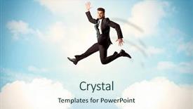  Presentation with blue business - Audience pleasing PPT layouts consisting of limited air - business person jumping over clouds backdrop and a  colored foreground