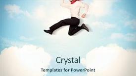  Presentation with blue business - PPT theme consisting of limited air - business person jumping over clouds background and a  colored foreground