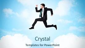  Presentation with blue business - Amazing presentation having limited air - business person jumping over clouds backdrop and a  colored foreground